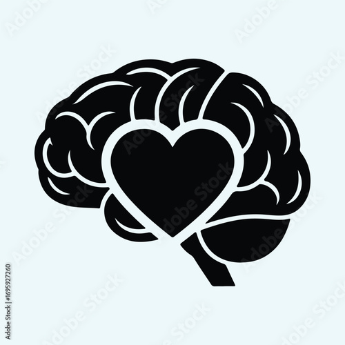 Silhouette Brain with heart inside love emotion vector illustrator
