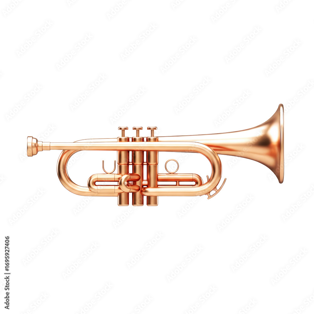 Obraz premium rose gold trumpet a 3d render of elegance and musical flair, isolated on transparent background