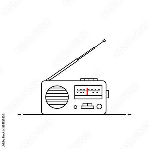 Radio receiver in minimalist outline style with antenna  