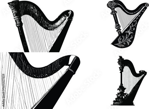 Harps, Musical Instruments, Stringed Instruments VECTOR