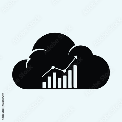 Silhouette cloud computing data analysis rising graph vector illustrator