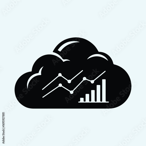 Silhouette cloud computing data analytics chart vector illustrator