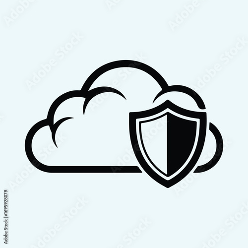 Silhouette cloud computing protection shield vector illustrator
