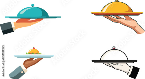 Hands Holding Serving Trays, Food Service VECTOR