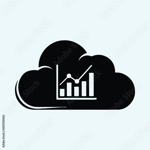 Silhouette cloud computing with graph going upward vector illustrator