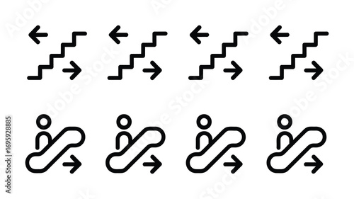 Stairs escalator vector icon set direction up down symbol sign public navigation transportation movement 96