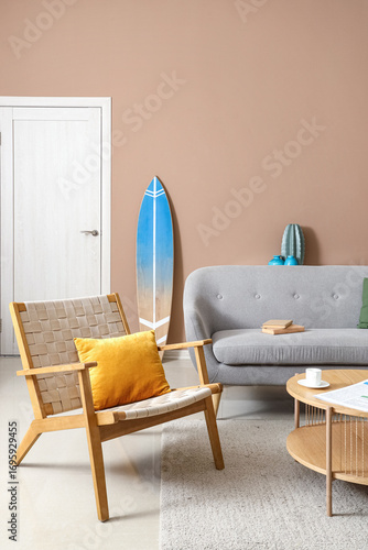 Surfboard, sofa and comfort...