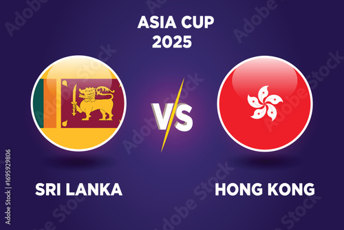 Sri Lanka vs Hong Kong , cricket match concept. with rival flags of both teams in circular shape isolated on blue background. with editable EPS file.SL vs HK.