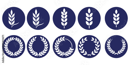 Wheat ear icons set vector silhouettes. Black wheat spikelet vector collection. Set of wheat stalk. Cereal plant silhouettes. Wheat silhouettes. Wheat vector icons. Design eps 10