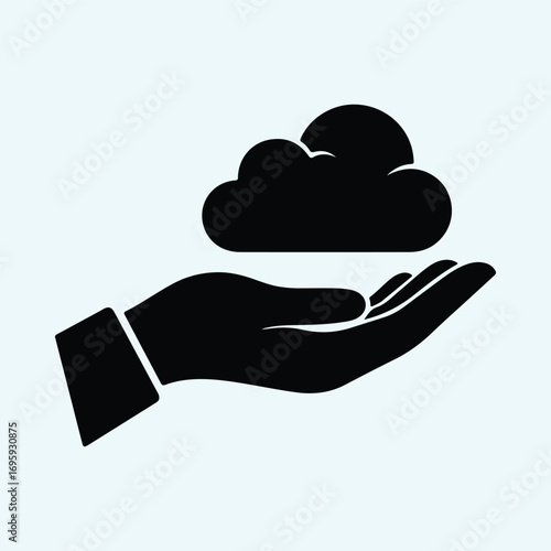 Silhouette hand holding cloud computing concept in black vector illustrator