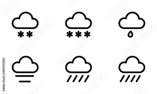 Weather forecast icons set showing rain snow fog and cloud vector illustration weather symbols set