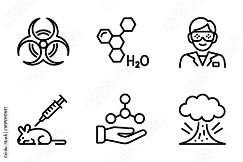 Science research laboratory experiment biohazard molecule scientist test tube rat injection hand atom