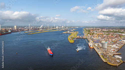 Aerial from the harbor and sluices in IJmuiden the Netherlands