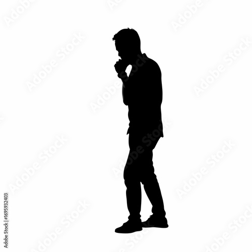 Man covering cough for hygiene awareness on white background
