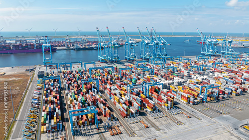 Aerial from industry in the harbor from Rotterdam in the Netherlands