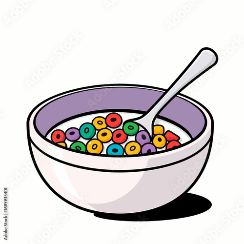 Vector cereal bowl with spoon. Ideal for breakfast branding, food packaging design, healthy lifestyle graphics, and restaurant menu icons.
