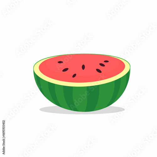 Vector watermelon slice with green rind and juicy red flesh. Great for summer graphics, fruit branding, juice packaging, and healthy food menus.