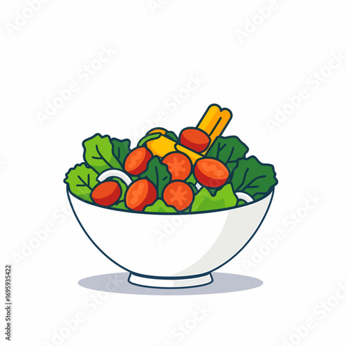 Vector salad bowl filled with fresh vegetables. Perfect for healthy food branding, restaurant menus, wellness packaging, and diet graphics.