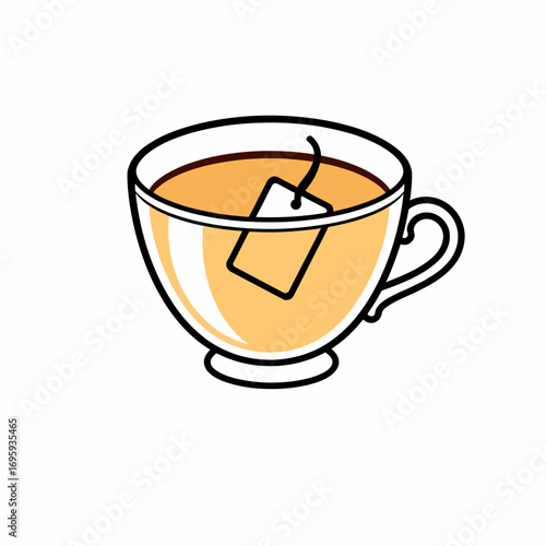 Vector teacup with teabag steeping. Great for tea shop branding, cafe menus, wellness designs, and elegant beverage illustrations.