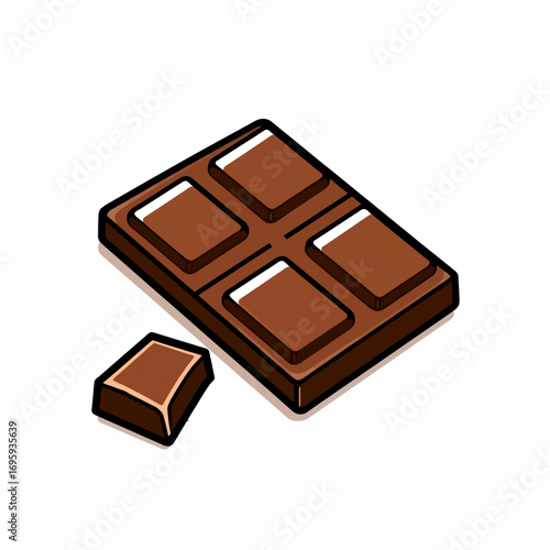 Vector icon of a chocolate bar with one broken piece showing texture.