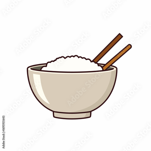 Vector icon of a rice bowl with chopsticks on the right side.