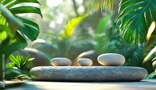 Stone catwalk, flowers, light bulbs, background for advertising, space for copying, for design of advertising products and web design