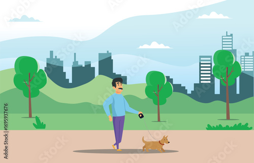 Illustration Young people doing physical activity outdoors at the park, they are running, cycling and bring the dog, healthy lifestyle  Suitable for Diagrams, Infographics, And Other Graphic Asset