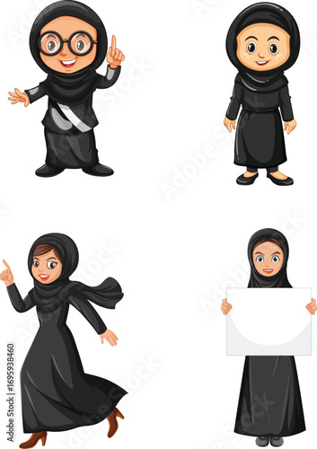 Emirati Womwn's Day. Beautiful arabic lady in dress. Vector illustration