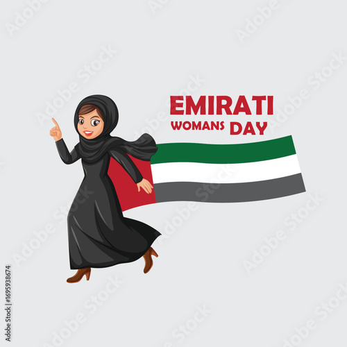 Emirati Womwn's Day. Beautiful arabic lady in dress. Vector illustration