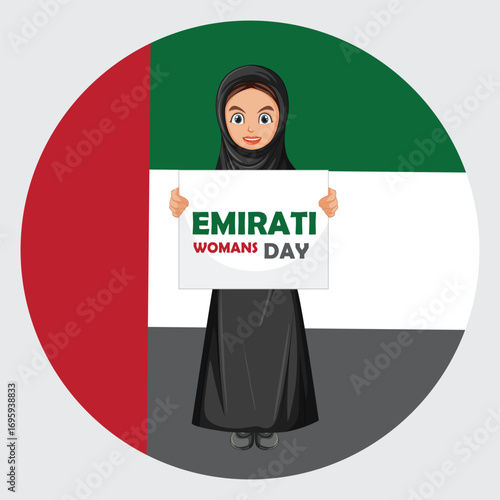 Emirati Womwn's Day. Beautiful arabic lady in dress. Vector illustration