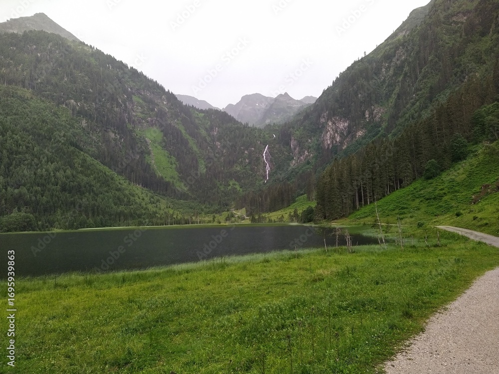 Fototapeta premium Steirischer Bodensee with Waterfall, Schladming-Dachstein