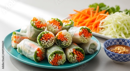 Aromatic spring rolls and peanut sauce provide a light and delicious meal