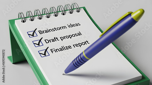 Productivity Checklist with Pen – Task Completion Concept on Green Base