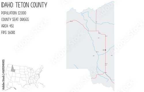 Large and detailed map of Teton County in Idaho, USA.
