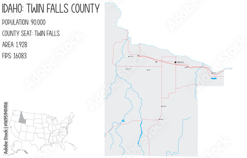 Large and detailed map of Twin Falls County in Idaho, USA.