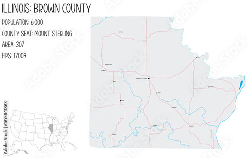 Large and detailed map of Brown County in Illinois, USA.