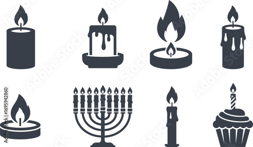 Collection of diverse candle icons for celebrations and ambiance