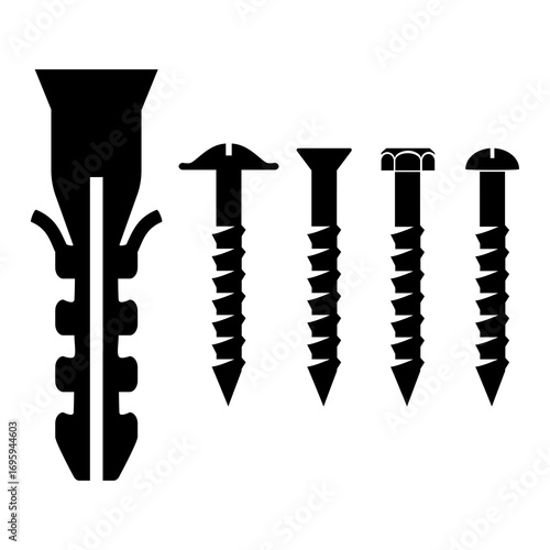 Set of Screw and dowel icon. flat vector illustration design isolated on white background.