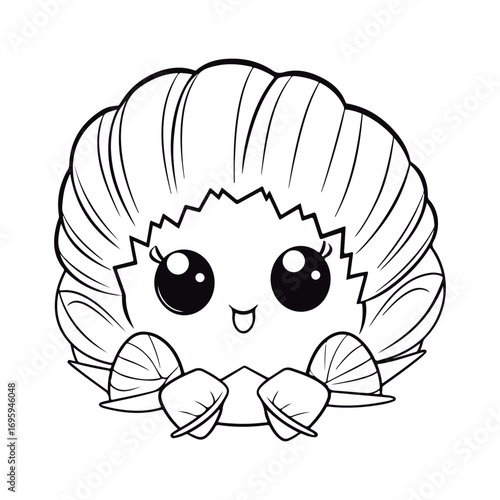 Cute Cartoon baby Cockle kawai outlined for coloring book isolated on a white background.