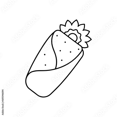 Outline drawing of a wrapped up burrito on transparent background