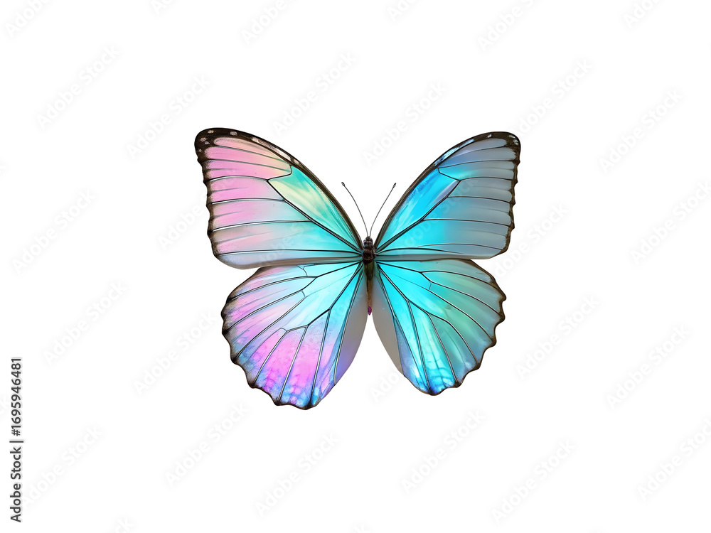 Obraz premium Holographic Butterfly Wings Teal Pink Purple Iridescent Glass Texture Isolated on a transparent background
