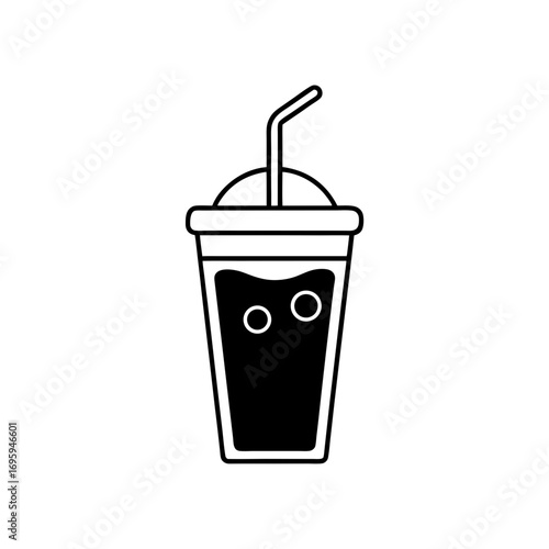 Black and white drink in a plastic cup on transparent background