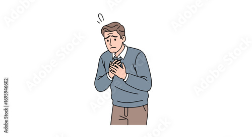 Anxious young man clutching his chest feeling unwell.