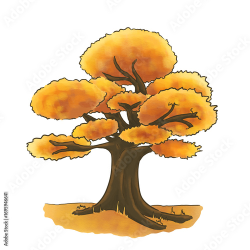 Autumnal Tree with Golden Foliage and Rustic Charm