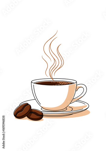 Steaming cup of rich coffee and roasted beans awaken your senses for a perfect morning boost