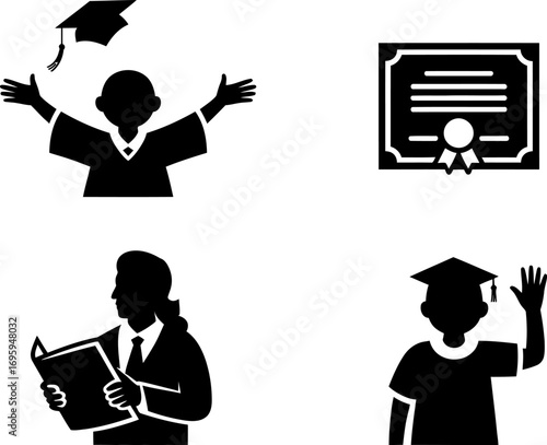 Joyful graduation celebration with cap toss and diploma, symbolizing academic achievement and success