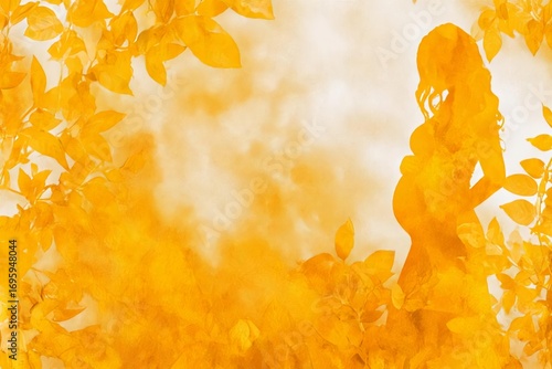 Silhouette of Pregnant Woman Surrounded by Autumn Leaves Background - copy space