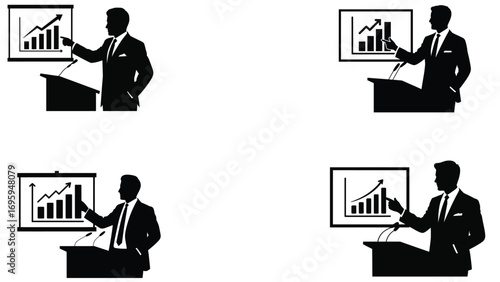 Business presentation silhouette of man showing graph on board