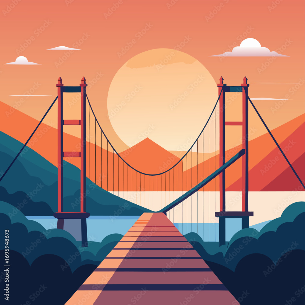 Fototapeta premium minimal flat vector suspension bridge (2).eps