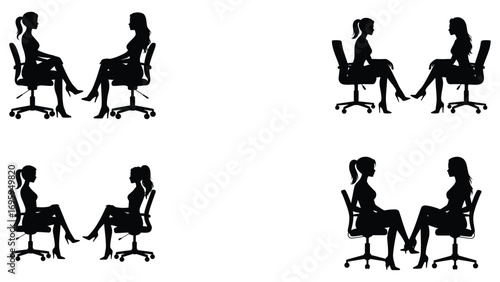 Business meeting silhouette of women sitting and talking in office
